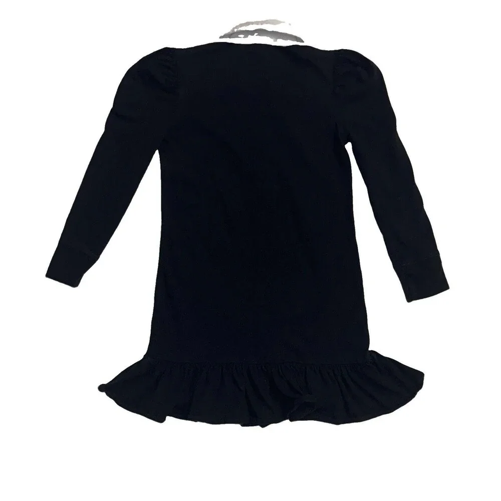 Ralph Lauren Vintage Black Monogrammed Long Sleeve Polo Ruffle Dress Size 7